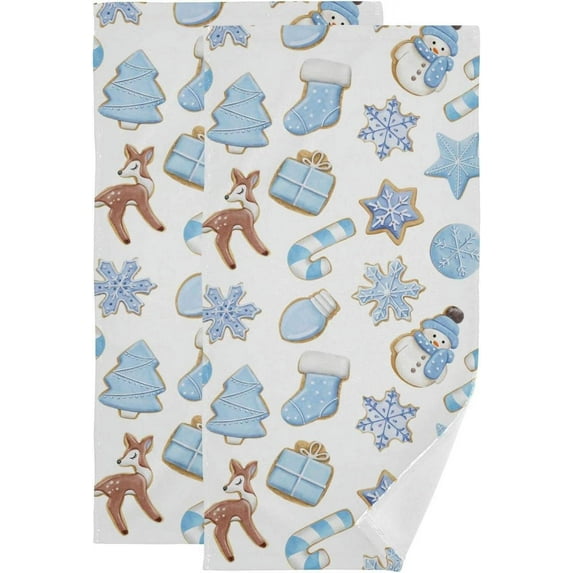 Cute Blue Gingerbread Hand Towels, Watercolor Christmas Snowman Kitchen Towel Ultra Soft and Absorbent,Decorative Fingertip Face Towel for Bathroom Hotel, 2 PCS, 28.3"x 14.4"