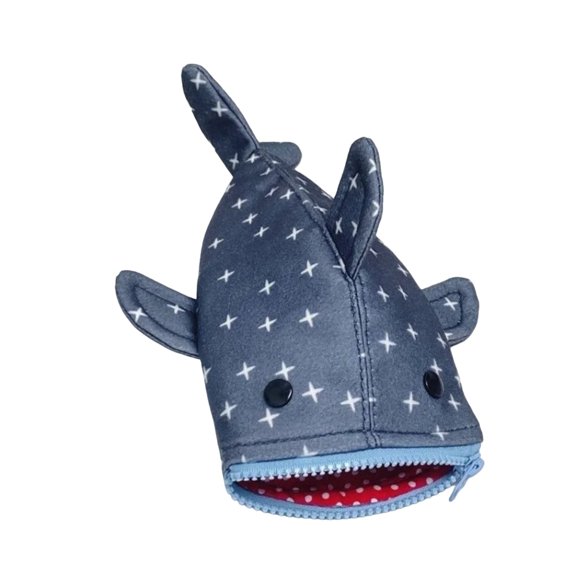 Cute Blue Gray Cross Floral Pattern Shark Pencil Case Large Capacity Stationery Storage Bag