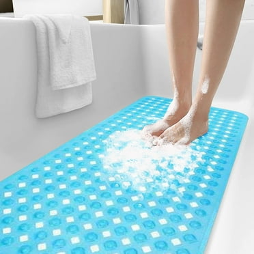 Bath Tub Mat Shower Mat Bathtub Mats Non-Slip 16 x 35 in Rubber Extra Long Bath Mat, Suction Cups, Drain Holes, Machine Washable Bathroom Mat,Clean Blue