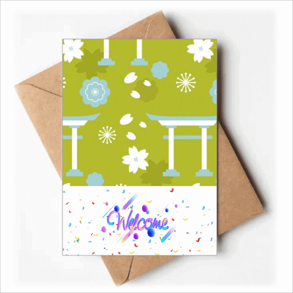 Cute Blue Green White Japan Welcome Back Greeting Cards Envelopes Blank
