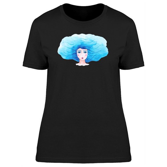 Cute Blue Hair Mermaid Lady T-Shirt Women -Image by Shutterstock, Female 3X-Large