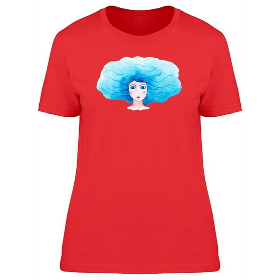 Cute Blue Hair Mermaid Lady T-Shirt Women -Image by Shutterstock, Female Large