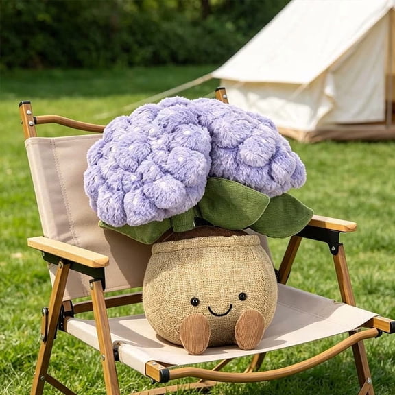 Cute Blue Hydrangea Pillow Potted Toy, Soft Stuffed Flower Pot With Smile Face, Simulation Succulents Throw Pillow,Flower Pot Stuffed Plush Pillow Decoration Potted Stuffed Toy for Bedroom