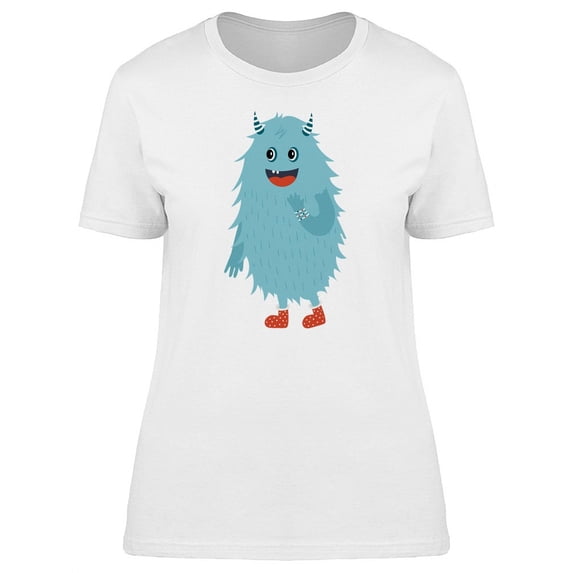 Cute Blue Monster With Red Shoes T-Shirt Women -Image by Shutterstock, Female x-Large