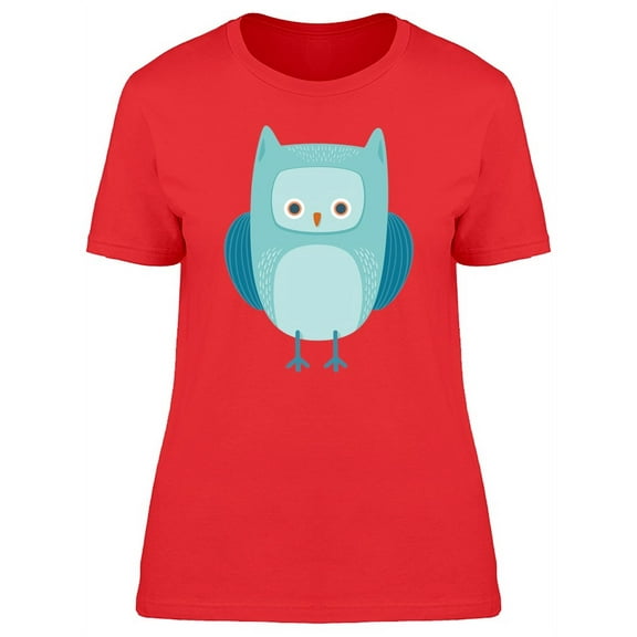 Cute Blue Owl Doodle Cartoon T-Shirt Women -Image by Shutterstock, Female Medium