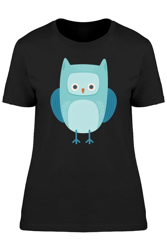 Cute Blue Owl Doodle Cartoon T-Shirt Women -Image by Shutterstock, Female Medium