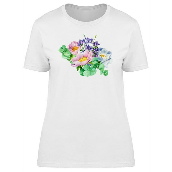 Cute Blue Purple Spring Flowers T-Shirt Women -Image by Shutterstock, Female Medium