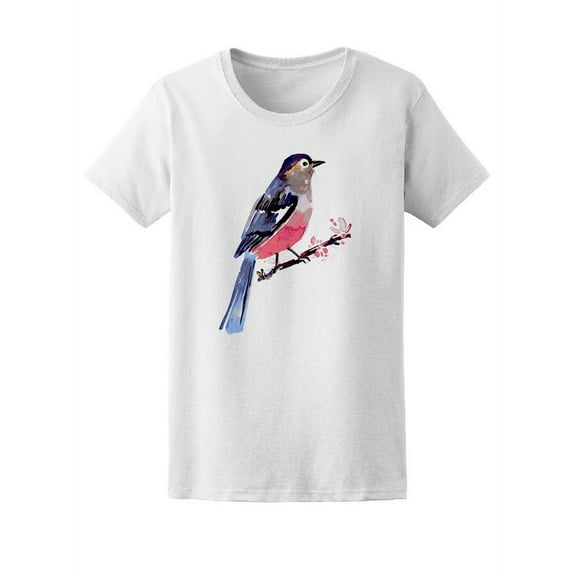 Cute Blue & Red Watercolor Bird T-Shirt Women -Image by Shutterstock, Female Small