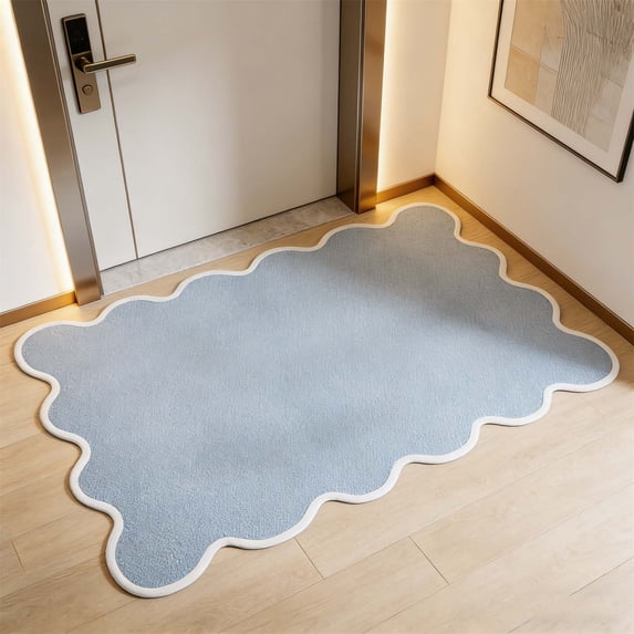 Cute Blue Scallop indoor/Outdoor Layering Welcome Rug, 16'' x 31'', Non-Slip Backing Door Mat, Entrance Mat for Front Door