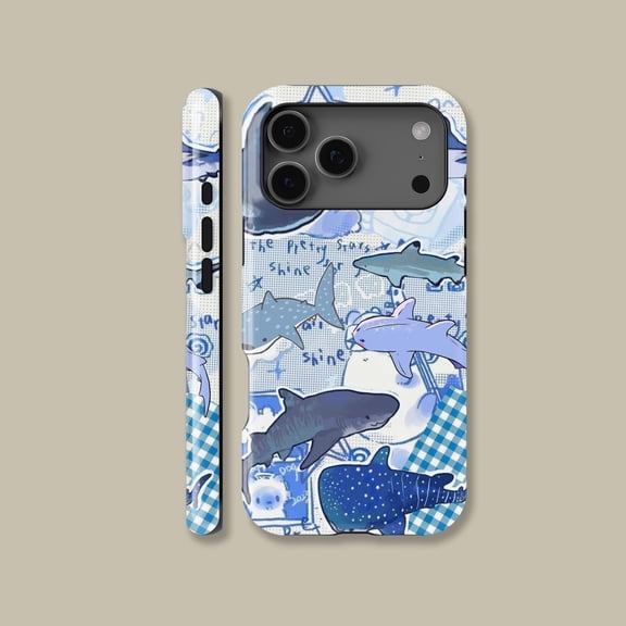 Cute Blue Shark Collage MagSafe Case for iPhone Samsung Ocean Fun