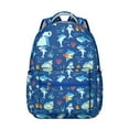 thumbnail image 1 of Cute Blue Shark and Dolphin Student Backpack Durable Waterproof Composite Oxford Cloth with Hand Drawn Marine Life Design, Comfortable Adjustable Straps, Perfect for School and Travel, 1 of 5