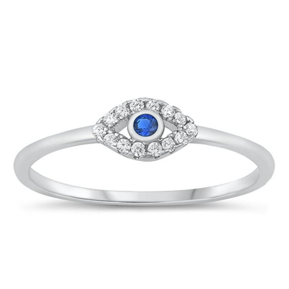 Cute Blue Simulated Sapphire Ring .925 Sterling Silver Eye Band CZ Jewelry Female Size 10