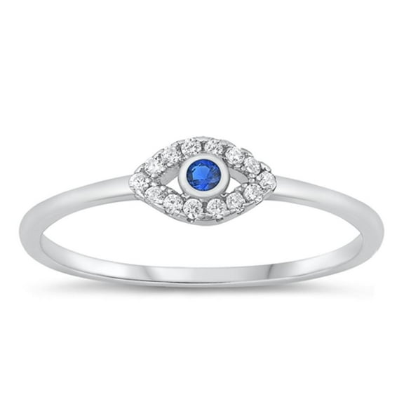 Cute Blue Simulated Sapphire Ring .925 Sterling Silver Eye Band Cubic Zirconia Jewelry Female Size 6