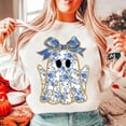 thumbnail image 1 of Cute Blue Toile Ghost Sweatshirt, Boujee Coquette Halloween Shirt with Floral Bow, Retro Girly Aesthetic SWEAT Sweatshirt, Feminine Spooky Fall Top BO120740, 1 of 5
