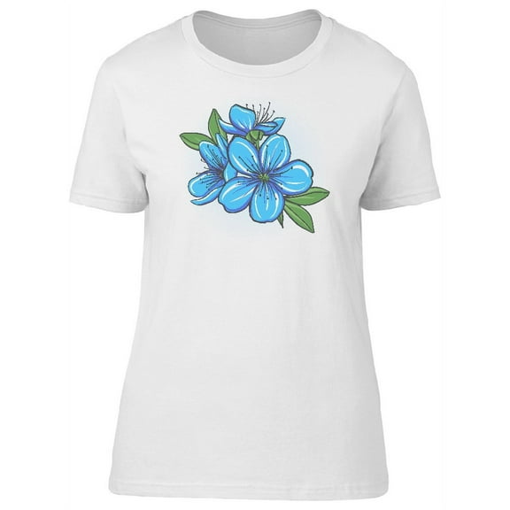 Cute Blue Tropical Flowers Tee Women's -Image by Shutterstock