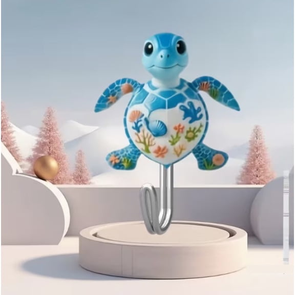 Cute Blue Turtle Self-Adhesive Wall Hooks for Kitchen Bathroom Entryway Organization