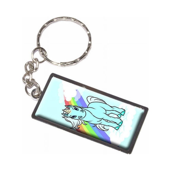 Cute Blue Unicorn On Rainbow And Cloud Keychain Key Chain Ring