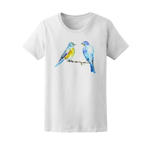 Cute Blue Watercolor Birds T-Shirt Women -Image by Shutterstock, Female XX-Large
