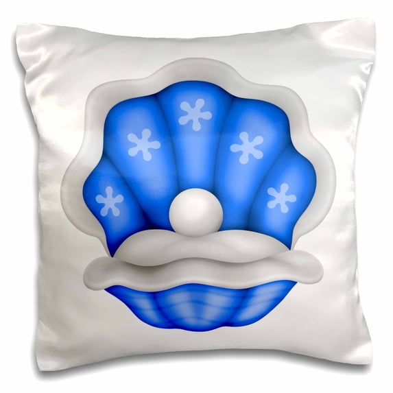 3dRose, Cute Blue and White Sea Clam With A Pearl Illustration, 16x16 inch Pillow Case