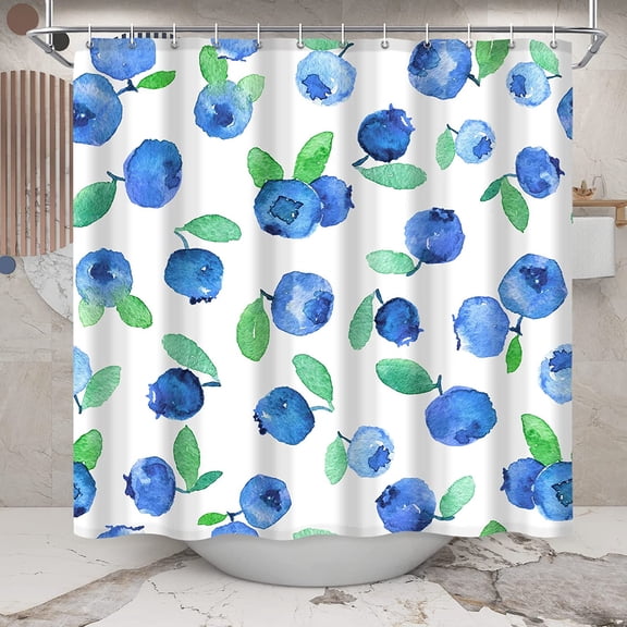 Cute Blueberry Shower Curtain, Watercolor Fruit Shower Curtain Bright Colorful Bathroom Decor, Waterproof Polyester Fabric Set with 12 Hooks 72 x 72 Inch