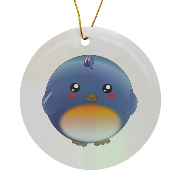 3drose, Cute Bluebird - Kawaii Blue Bird Cartoon - Sweet Adorable Round Birdy Anime Style - Kids Children, Circle Porcelain Ornament