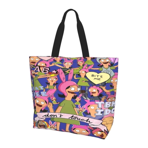 Cute Bob'S Burgers Louise (3) Extra Large Canvas Tote Bag For Gym Beach Travel Reusable Grocery Shopping Cartoon Portable Storage Bags