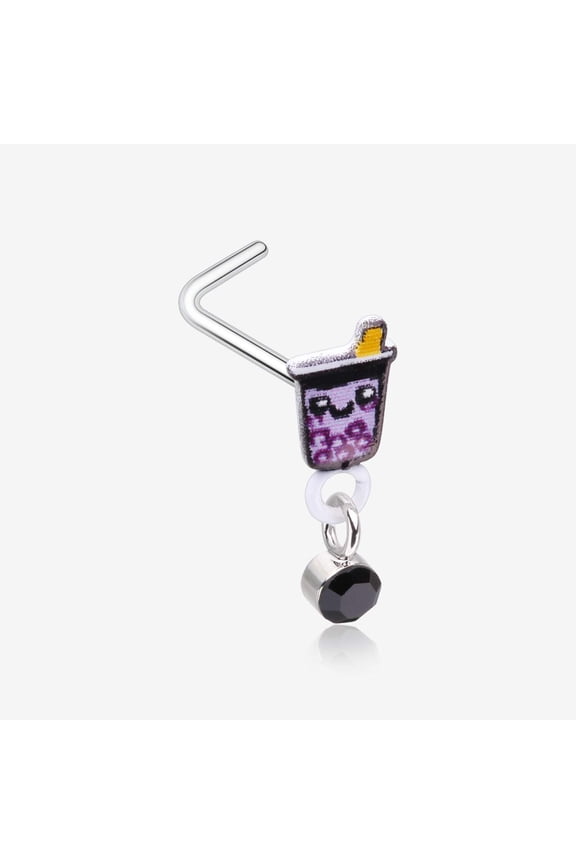Cute Boba Tapioca Drink Sparkle Dangle L-Shaped Nose Ring