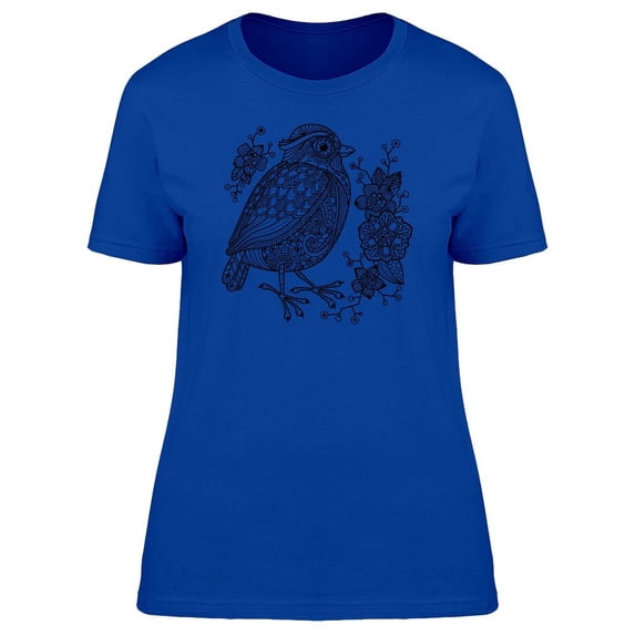 Cute Boho Floral Bird Sketch T-Shirt Women -Image by Shutterstock, Female Small