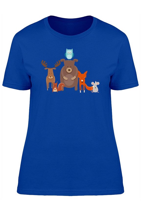 Cute Boho Forest Animals Cartoon T-Shirt Women -Image by Shutterstock, Female Large