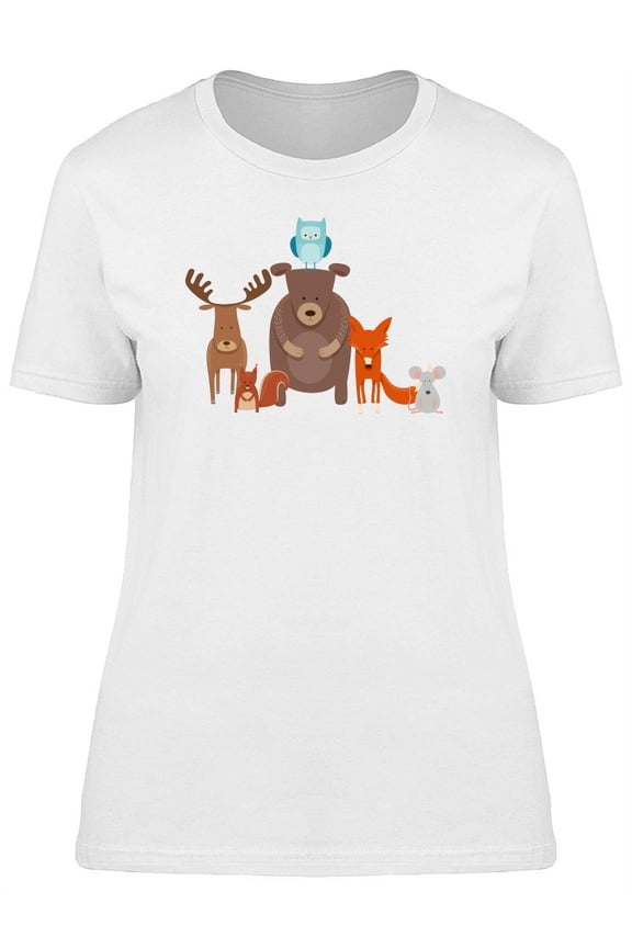 Cute Boho Forest Animals Cartoon T-Shirt Women -Image by Shutterstock, Female XX-Large