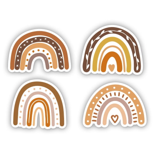 Cute Boho Rainbows Set of 4 - 2" Each Vinyl Stickers - For Car Laptop Water Bottle Phone - Waterproof Decals