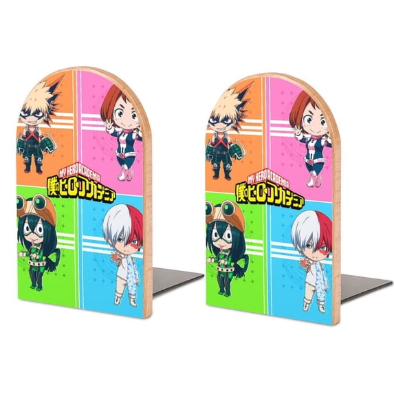 Cute Boku My Hero Academia Bookends Wood Book Divider Decor Shelves Non-Skid Book Stand 2 Pieces For Classroom Dormitory Bookshelf Office Home