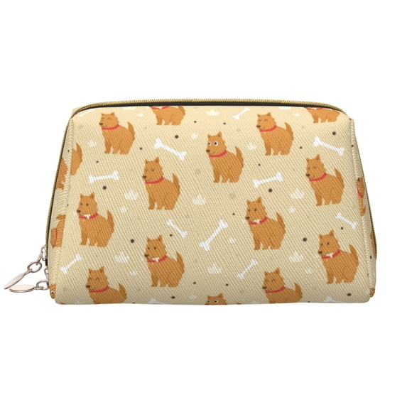 Cute Bone Dog Makeup Bag, Large Capacity Travel Cosmetic Bag for Women Girls- Travel Toiletry Bag Leather Portable Waterproof Makeup Case Organizer with Handle