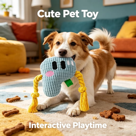Cute Bone-Shaped Squeaky Dog Toy, Plush Chew Toy with Rope Tassels, Soft Squeaky Interactive Toy for Small to Medium Dogs, Teething & Playtime Pet Accessory