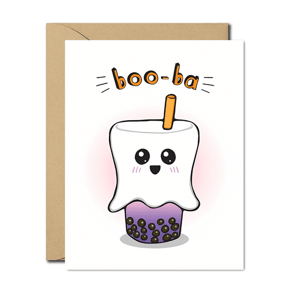 Cute Boo-Ba Bubble Tea Card  Adorable Kawaii Design  Blank Inside for Personal Messages  Perfect for Birthdays, Thank You, or Cheer Up Greetings