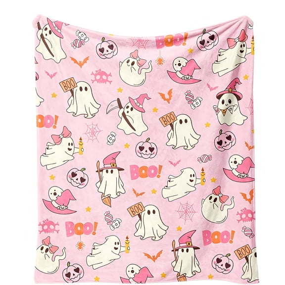 Cute Boo Ghost Halloween Throw Blanket for Couch, Soft Flannel Warm Cozy Decor Cover, Washable Blanket for Bedroom.