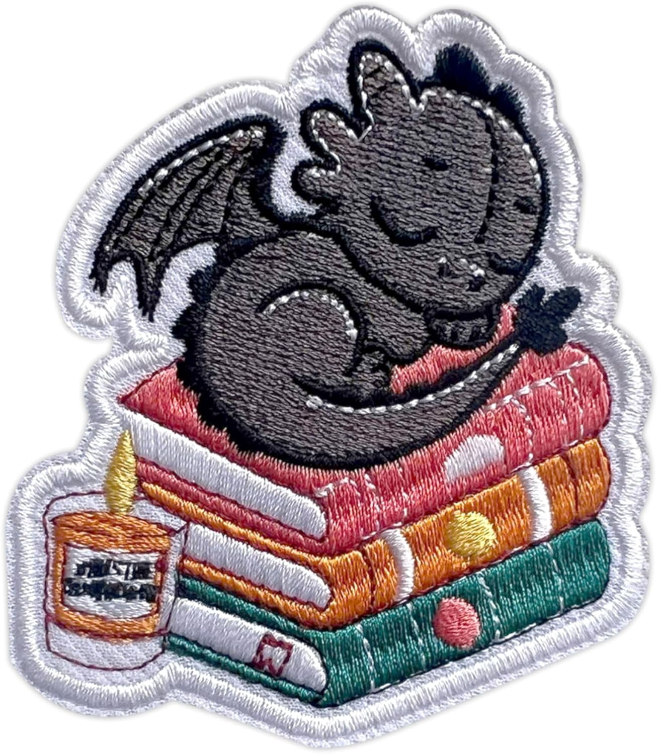 Cute Book Dragon Embroidery Patch for Clothes Backpacks Hats Jeans Bags, Acotar Size 3" Iron Patch or Sew On Patches, Fantasy Lover Applique Embroidery Patches, Bookish Gift for Book Lover