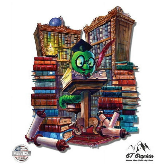 Cute Bookworm - 3" Vinyl Sticker - For Car Laptop I-Pad Phone Helmet Hard Hat - Waterproof Decal