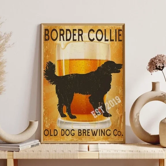 Cute Border Collie Beer Art Old Dog Brewing Beer Co Poster Man Cave Wall De Home Decor Paper Poster Print Only