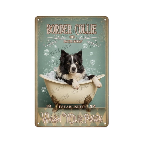 Cute Border Collie Dog Metal Sign 12 x 16 Inches - Creative Wall Decor for Dog Lovers, Perfect for Adding Humor to Your Home