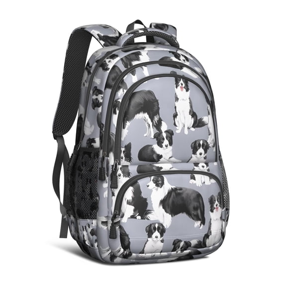 Cute Border Collie Pattern Backpack for School,Cute School Bag,Schoolbag with Adjustable Shoulder Straps & Padded Back,16.9 Inch