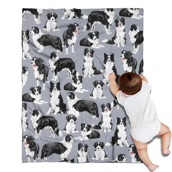 Cute Border Collie Pattern Blanket,Comfortable Soft Flannel Throw Blanket,All Season,Warm Lightweight Blankets for Sofa Bed Couch Living Room Chair,30"x40"