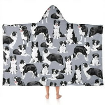 Cute Border Collie Pattern Hooded Bath Towel，50"x30" for Ages 3 To 12 Kids, Quick Dry Lightweight Soft Microfiber Hood Beach Towel Cover Up for Kids
