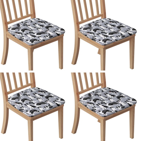 Cute Border Collie Pattern Seat Covers for Dining Room Chairs Set Of 4,Stretch Printed Washable Chair Seat Cover with Elastic Ties and Button,Removable Waterproof Couch Cushion Covers