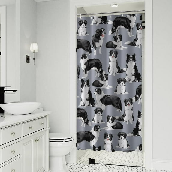 Cute Border Collie Pattern Shower Curtain 36"x72" ,Bathroom Decorative Shower Curtains Set with 12 Hooks,Modern Waterproof Washable Shower Curtain