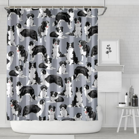 Cute Border Collie Pattern Shower Curtain 72x84in ,Bathroom Decorative Shower Curtains Set with 12 Hooks,Modern Waterproof Washable Shower Curtain