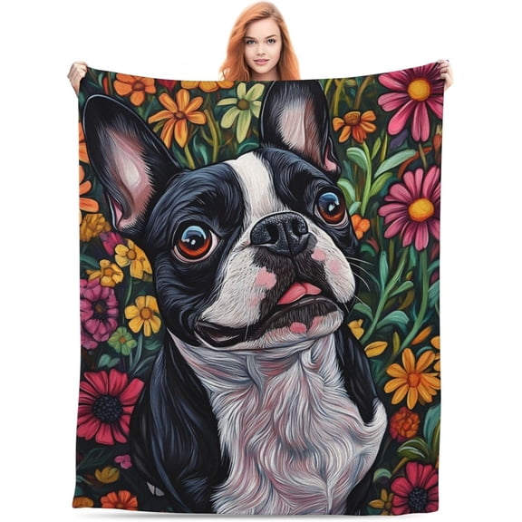 Cute Boston Terrier Blanket Gifts for Women Adults, Warm Lightweight Soft Plush Boston Terrier Dog Throw Blankets for Living Room Bed Sofa Home Decor 50x60