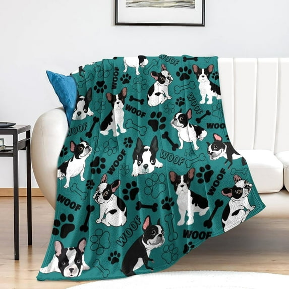 Cute Boston Terrier Blanket Super Soft Flannel Boston Terrier Throw Blankets Bedding Decor for Kids Adults Boston Dog Lover Gifts 80"x60"