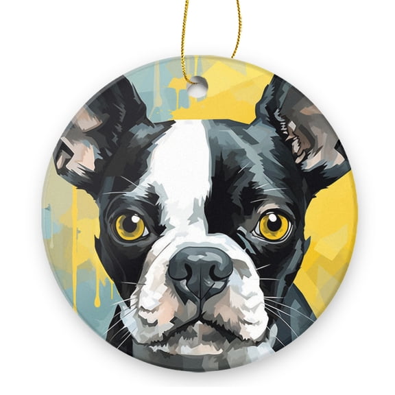 Cute Boston Terrier In The Style of Digital - Christmas Ornament Xmas Keepsake Ceramic Ornaments Holiday Decorations for Tree Christmas Gift Ideas 2.95in