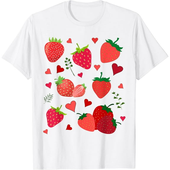 Cute Botanical Fruitarian Berry Strawberries Fruit Lover T-Shirt100% pure cotton white short-sleeved T-shirts for men and women